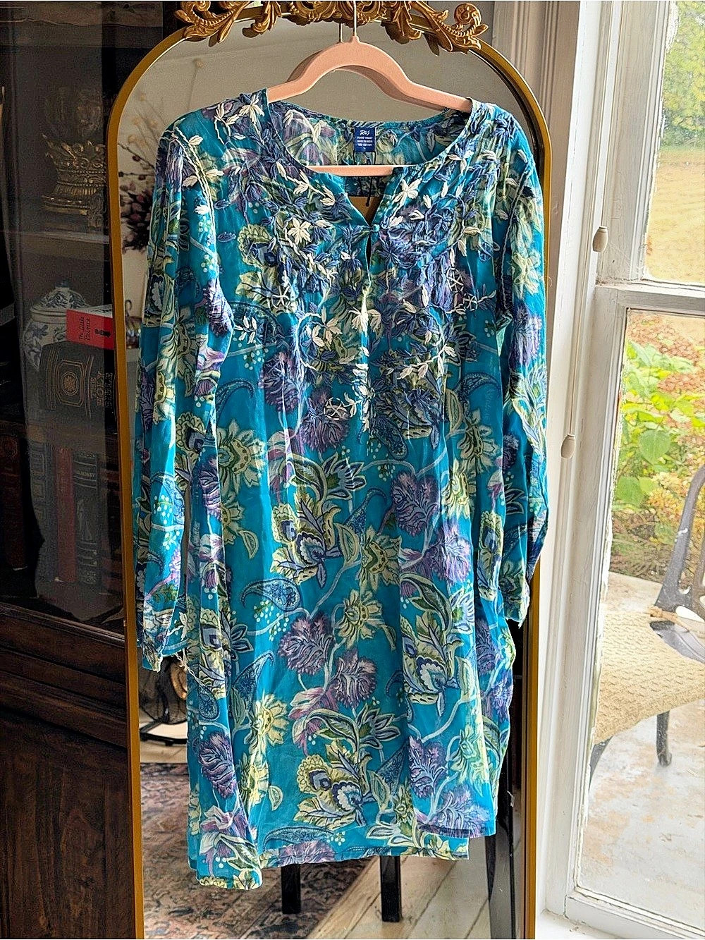 RAJ NWT CARLYLE TURQUOISE/MULTI PRINTED FLORAL EMBROIDERED TUNIC